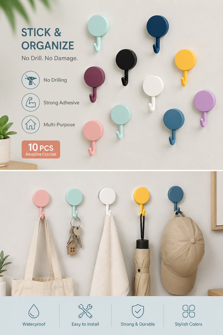 10PCS Heavy-Duty Transparent Self-Adhesive Wall Hooks | No Drill Waterproof Multipurpose Hooks10PCS Heavy-Duty Transparent Self-Adhesive Wall Hooks | No Drill Waterproof Multipurpose Hooks